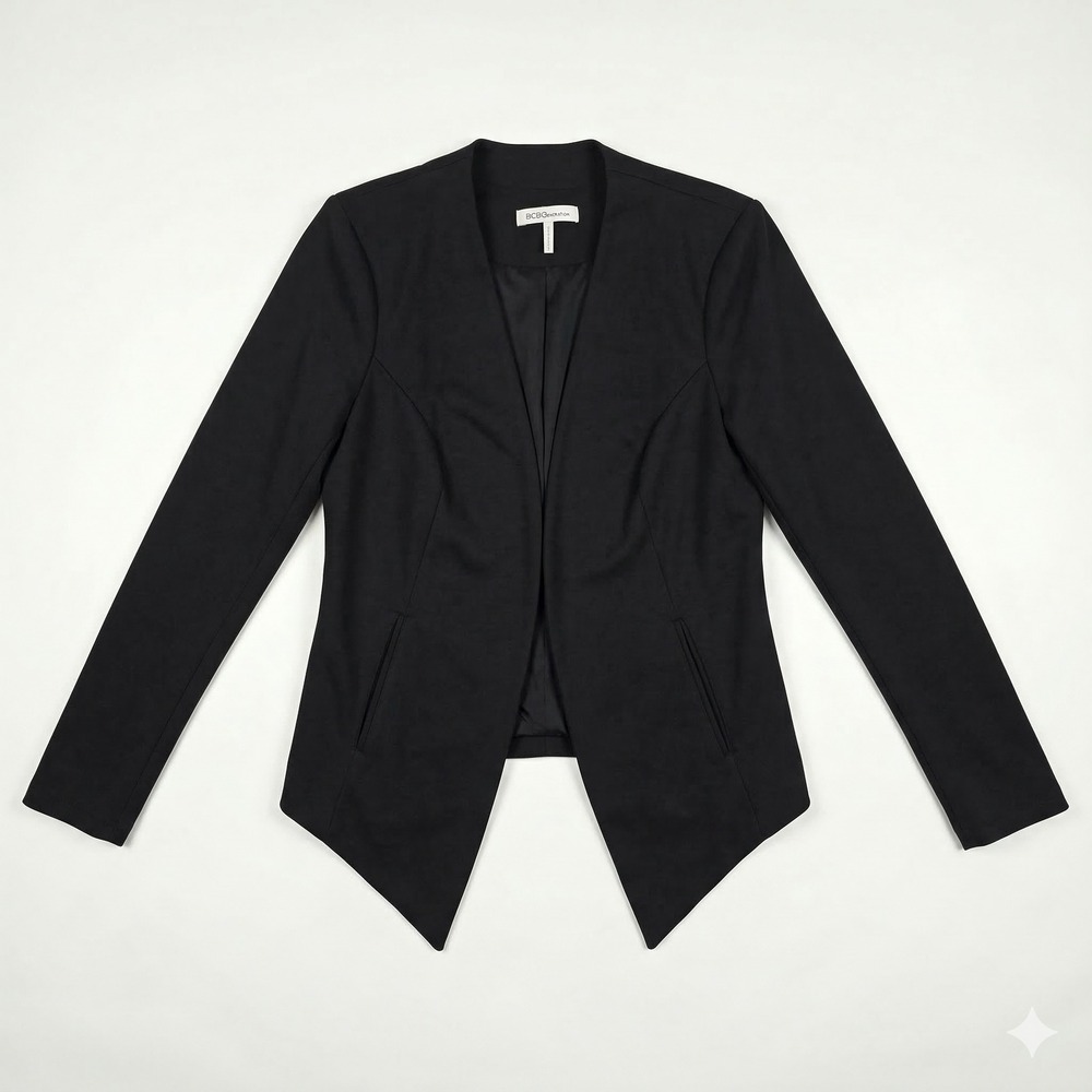 Bcbgeneration Black Open Front Draped Asymmetrica… - image 1